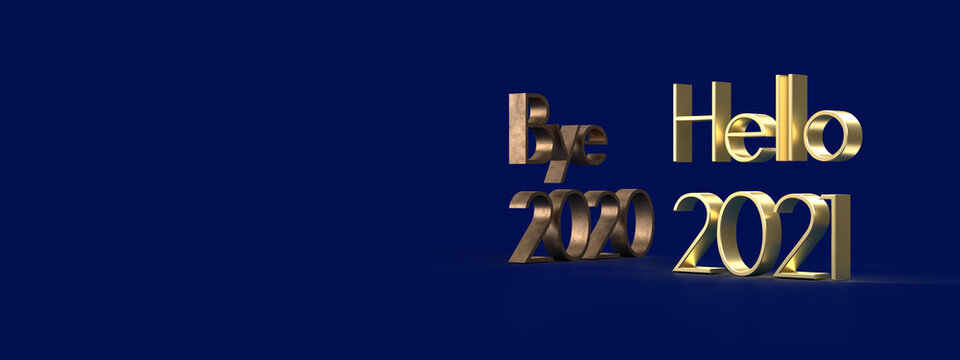 Bye 2020 Hello 2021, blue & gold banner, poster