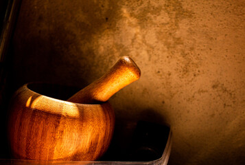 mortar and pestle on table