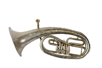 Old vintage tenor horn isolated on a white background