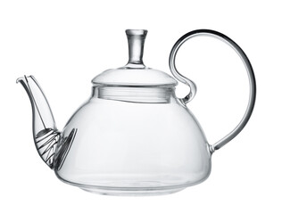 Empty glass teapot isolated on white background