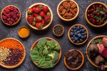Fototapeta premium Healthy foods high in antioxidants.