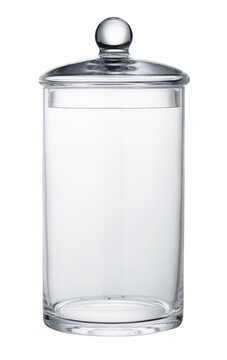 Empty glass storage container isolated on white background