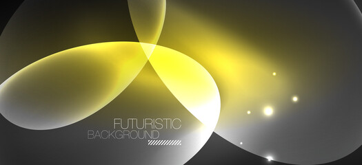 Neon ellipses abstract backgrounds. Shiny bright round shapes glowing in the dark. Vector futuristic illustrations for covers, banners, flyers and posters and other