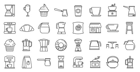 Bean coffee shop icons set. Outline set of bean coffee shop vector icons for web design isolated on white background