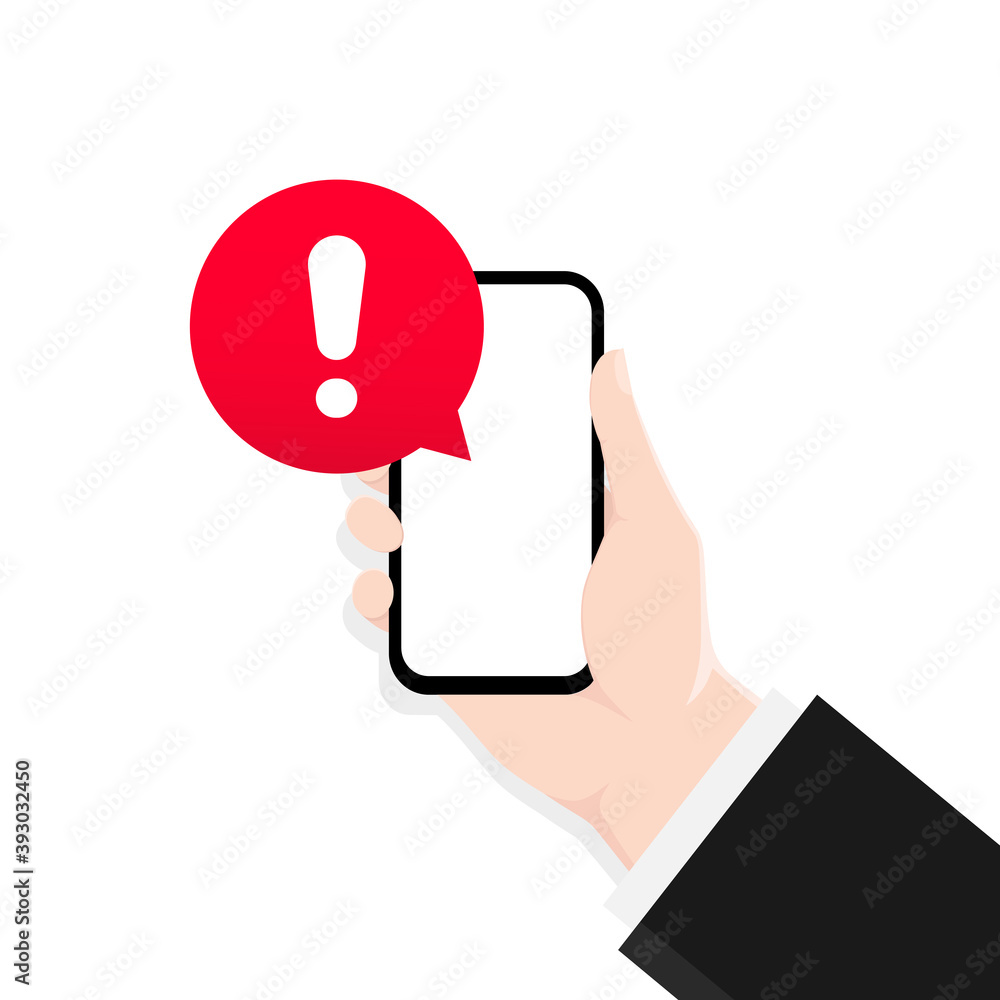 Poster alert message mobile notification. danger error alerts, smartphone virus problem or insecure messagi