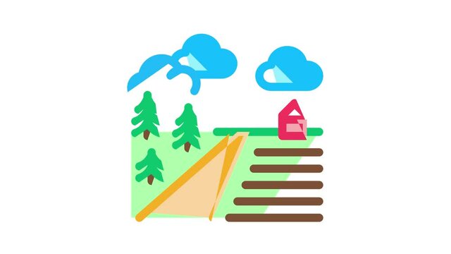 Farming Landscape Icon Animation Farming Field And Barn Construction, Mill And Scarecrow, Tractor And Cow Farm Animal