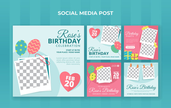 Birthday party social media post template. Suitable for birthday invitation