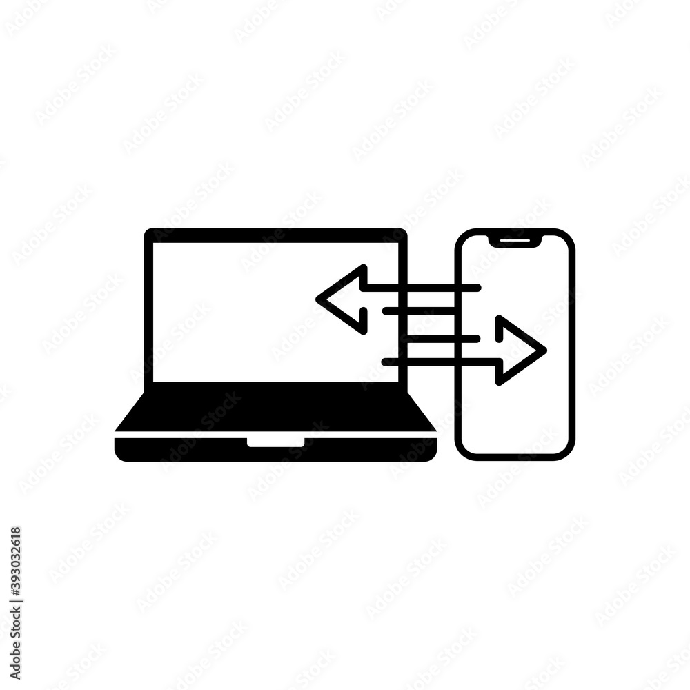 Poster data synchronization between laptop and smart phone. synchronization icon. smartphone, notebook.