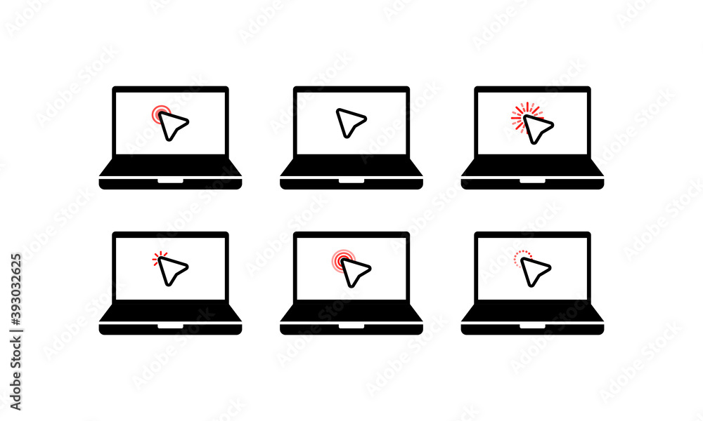Poster click icon. cursor symbol icon. mouse click symbol laptop computer, notebook. e-commerce and marketi