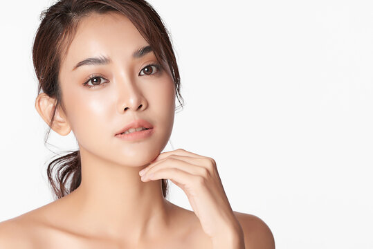 Beautiful young asian woman with clean fresh skin on white background, Face care, Facial treatment, Cosmetology, beauty and spa, Asian women portrait