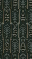 Tuinposter Ananas naadloos patroon met bladeren, ananas, art deco grafische stijl voor modern behang en cadeaupapier