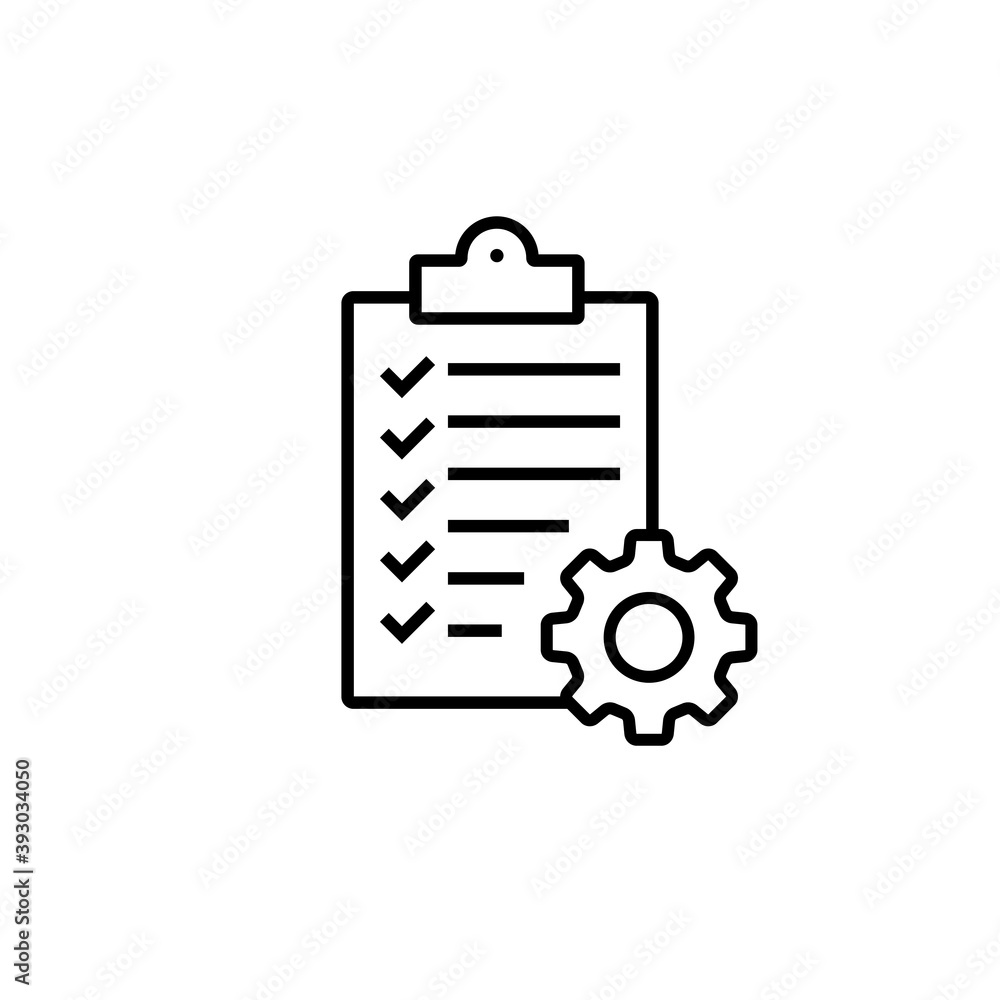 Poster clipboard with gear isolated icon. technical support check list icon. management flat icon concept. 