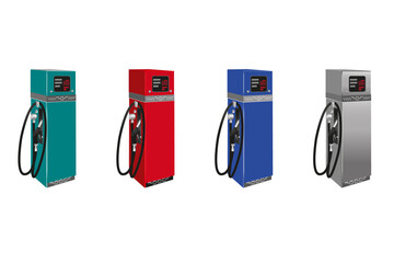 3d models of gas stations in different colors