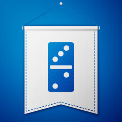 Blue Domino icon isolated on blue background. White pennant template. Vector.