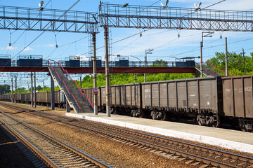 Fototapeta na wymiar Freight, train at the station. Horizontally.