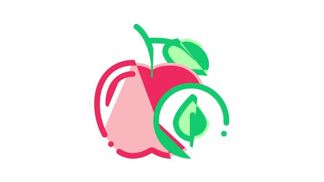 Organic Eco Foods Icon Animation Organic Tomato And Mushrooms, Peach And Grape, Apple And Cherry