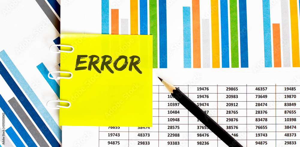 Poster yellow sticker with text error on chart with pencil . it can be used as a business and financial con