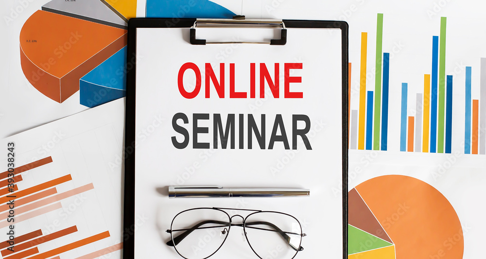 Poster notebook with tools and notes about online seminar ,business
