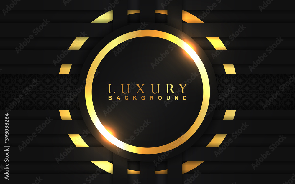 Aufkleber abstract black circle overlapping layers background a combination with gold texture decoration. dark