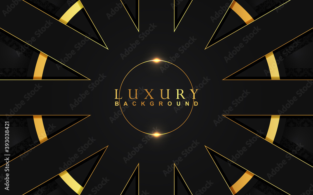 Aufkleber abstract black circle overlapping layers background a combination with gold texture decoration. dark