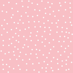Pink and white dots, scattered polka pattern, random tiny dots, abstract simple girly background. Pink and white dots, polka simple cute pattern.