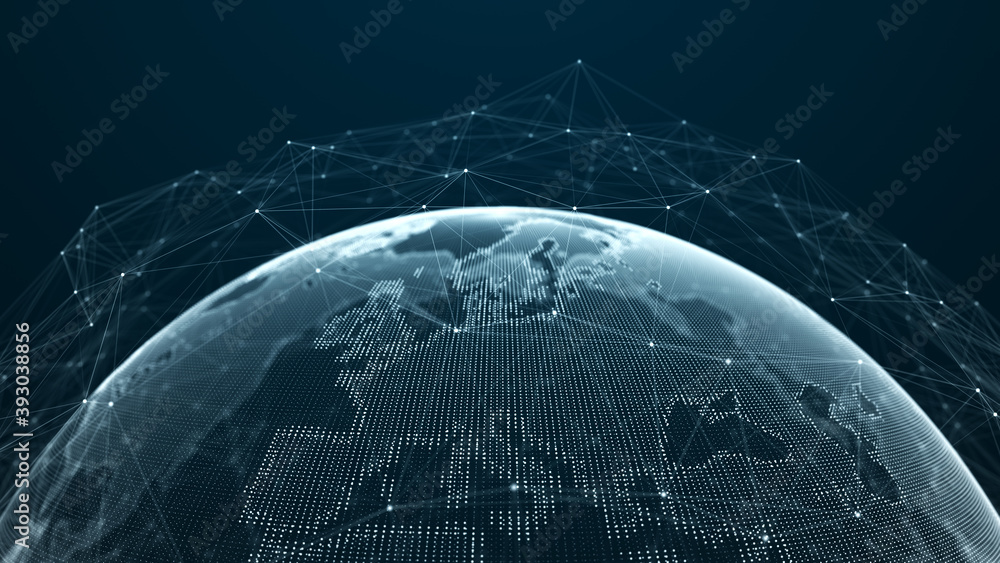 Poster world wide web. global network connection. planet earth. world map. 3d rendering.
