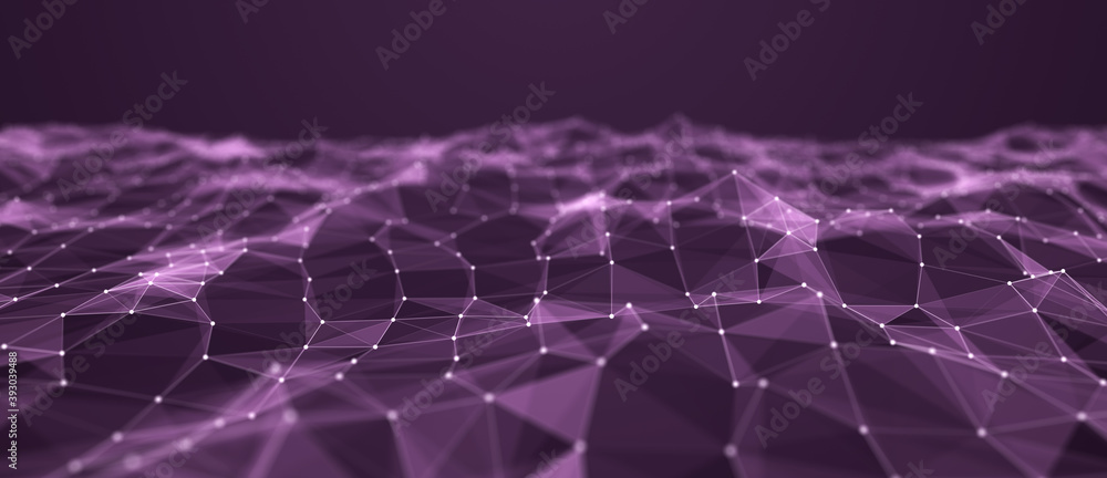 Poster abstract wave of many points and lines. network of lines, points and triangles. futuristic backgroun