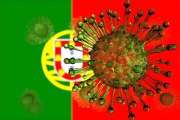 Coronavirus and flag of Portugal, national pandemic concept, 3d rendering