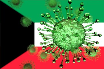 Flag of Kuwait and coronavirus. Conceptual 3d rendering