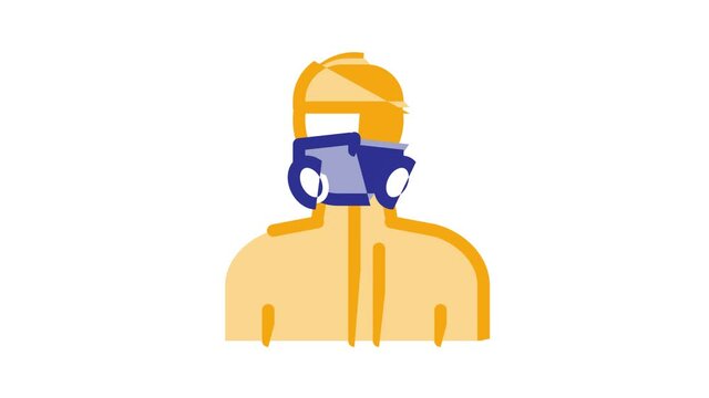 Rat Protect Elements Icon Animation Rat Control Service, Human Silhouette And Protective Mask, Gloves And Spray