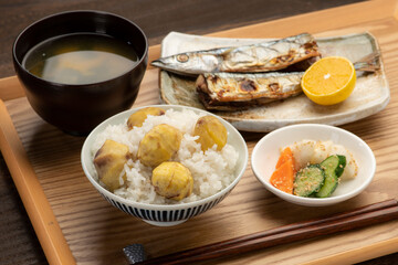 栗ご飯と焼き秋刀魚 秋の味覚