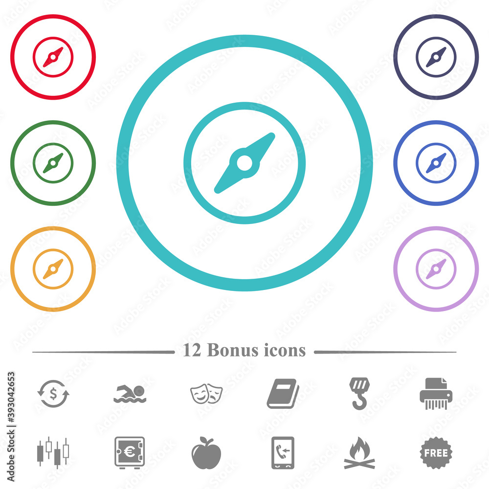 Poster simple compass flat color icons in circle shape outlines