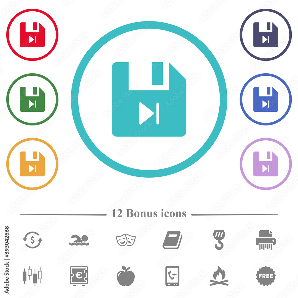 Poster file next flat color icons in circle shape outlines