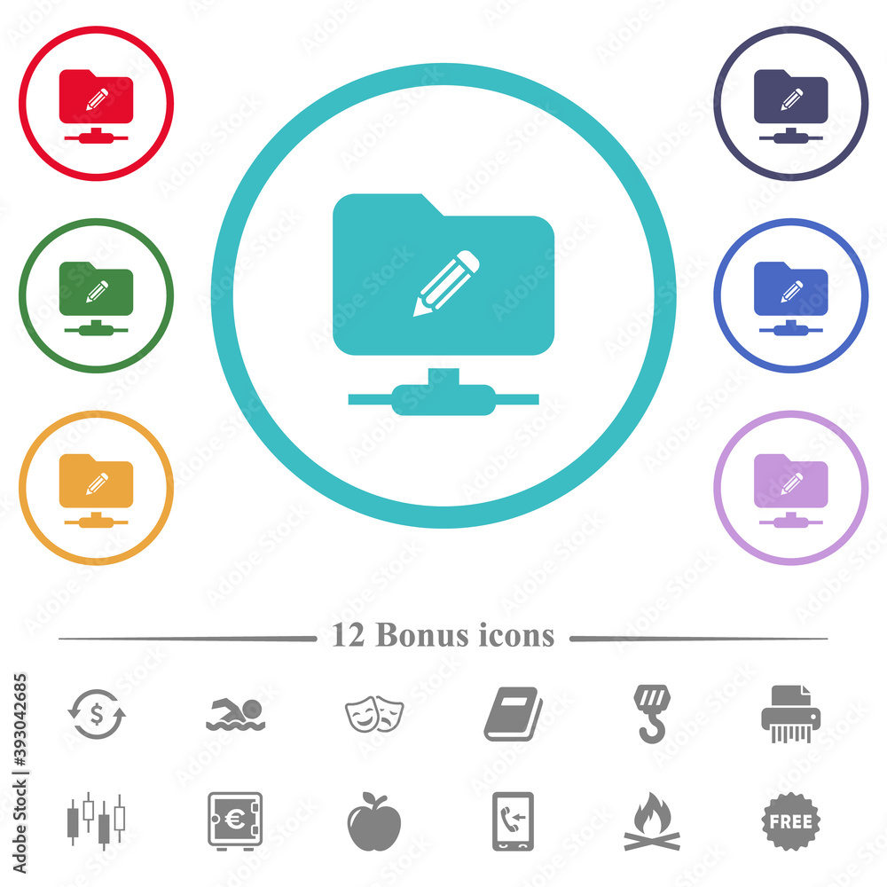 Poster ftp edit flat color icons in circle shape outlines