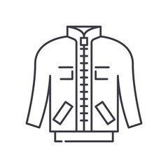 Jacket icon, linear isolated illustration, thin line vector, web design sign, outline concept symbol with editable stroke on white background.