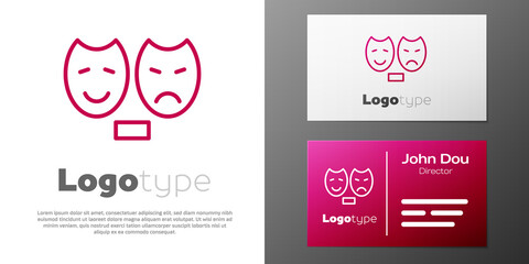 Logotype line Comedy and tragedy theatrical masks icon isolated on white background. Logo design template element. Vector.