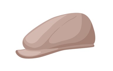 Traditional gentleman beige coppola hat in retro style. Autumn male headdress or kepi for golf. Flat vector cartoon illustration of classic headgear isolated on white background