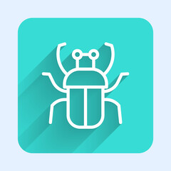 White line Stink bug icon isolated with long shadow. Green square button. Vector.