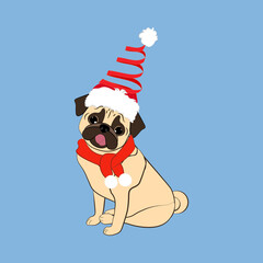 Pug dog in christmas costume vector illustration