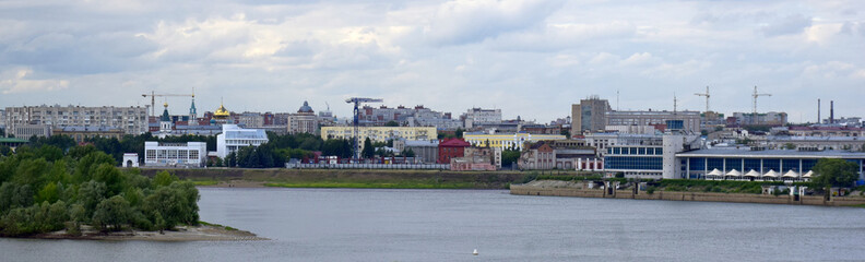 View of the embankment and the historical part of the city of Omsk in Russia from the Leningrad bridge on the Irtysh river-4
