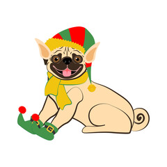 Pug dog in christmas costume vector illustration