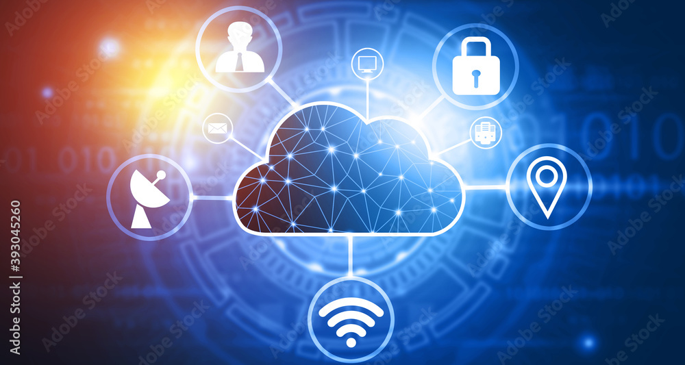 Poster cloud computing. communication network concept. 3d illustration.