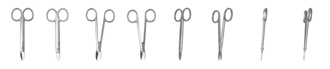 Little scissors from metal, isolated on white background.