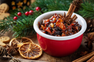 Traditional mincemeat filling for Christmas baking - obrazy, fototapety, plakaty