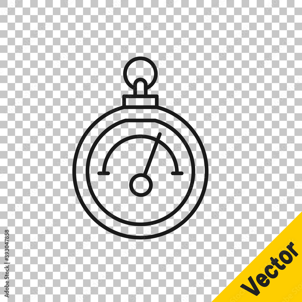 Poster black line barometer icon isolated on transparent background. vector.