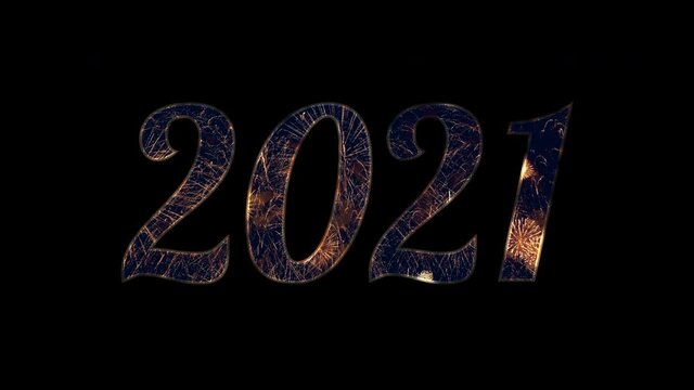 Gold firework celebration in 2021 text with transperancy background.