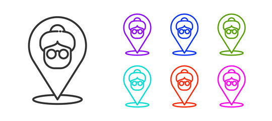 Black line Nursing home building icon isolated on white background. Health care for old and sick people. Center for retired people. Set icons colorful. Vector.