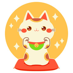 招き猫　両手上げ　イラスト