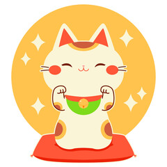 招き猫　両手上げ　イラスト