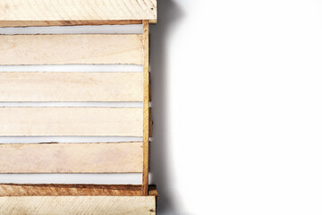 Empty Wooden box for vegetables and fruits on a white background.